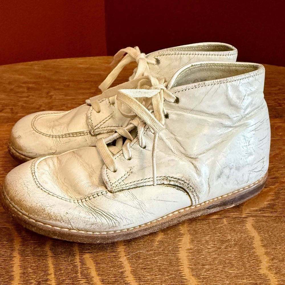 VTG 50s Educator Сushionized Sz 6.5 D Off White Leather Toddler Boy Oxford Shoes